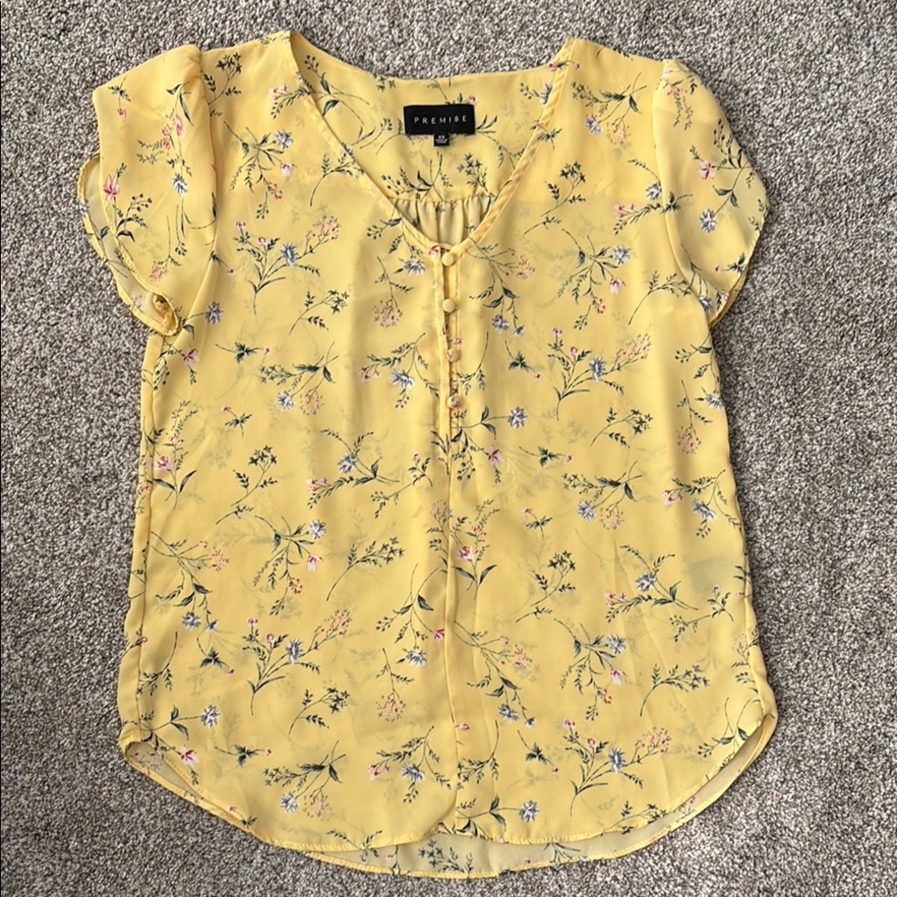 Premier Yellow Flutter Sleeve Buttoned Blouse